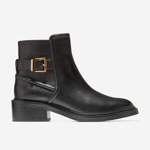 Cole Haan Black Ankle Boots with Gold Buckle